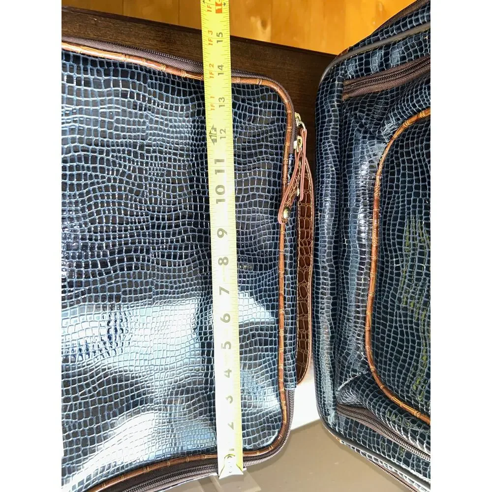 New Samantha Brown blue croc rolling carry-on luggage suitcase & toiletry bag